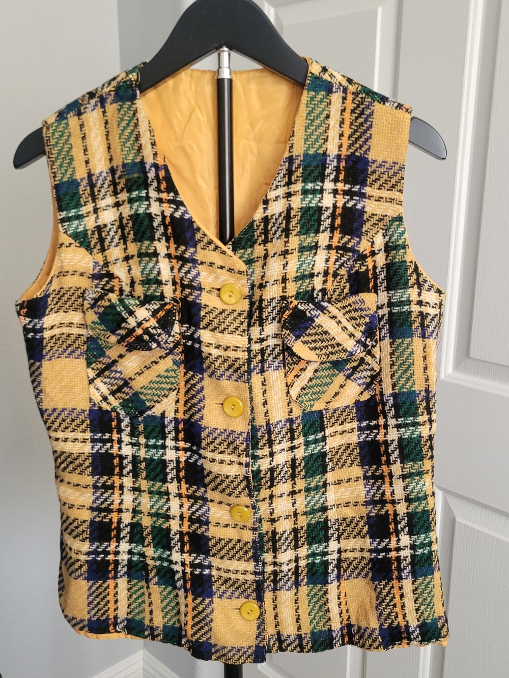 Yellow Plaid Button-Front Vest